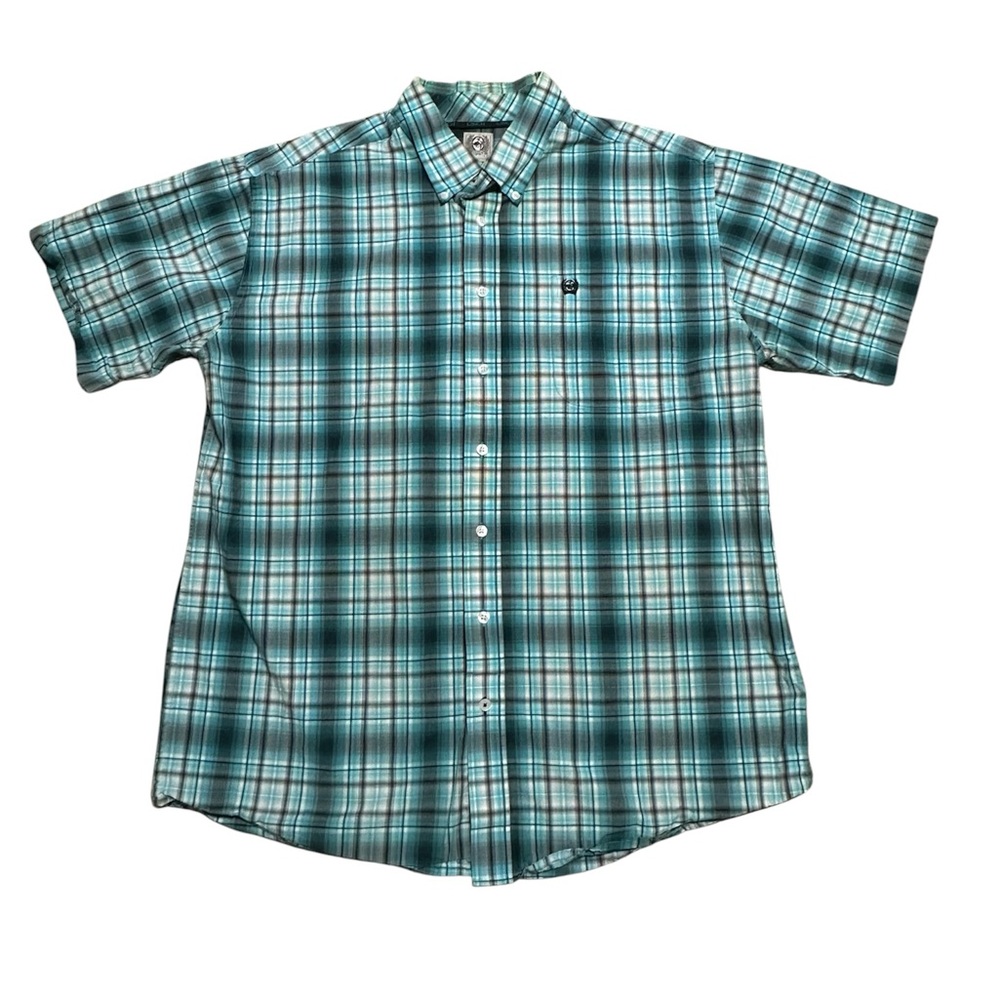 CINCH Country Western button down teal black shirt size Large short sleeve